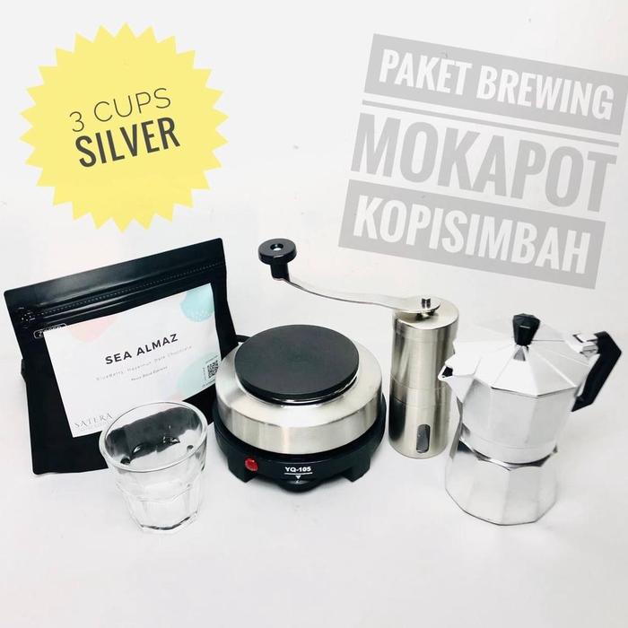Gambar Paket BREWING MOKAPOT Alat Seduh Pembuat Kopi Espresso Manual Brew MocaPot Espreso Coffee Maker - 3 Cups Silver dari KOLEKSI COOK undefined Tokopedia