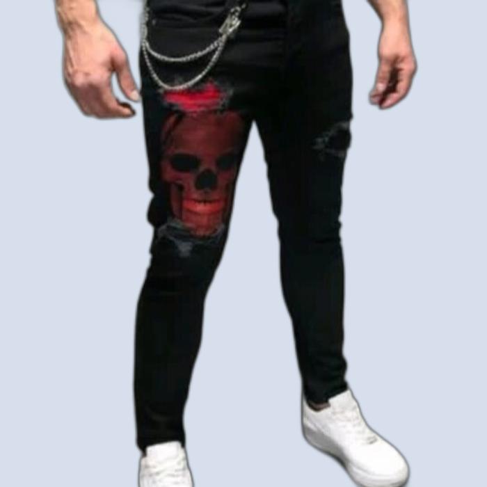 Gambar celana jeans pria slim fit sobek printed tengkorak dari alrasyshop undefined Tokopedia
