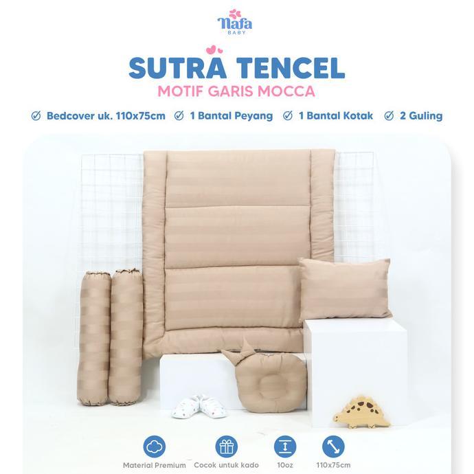 Gambar BABY BEDDING SET SUTRA TENCEL / BEDCOVER BAYI SUTRA TENCEL NAFA BABY TERBAIK - GARIS MOCCA dari Hayati Heri Market undefined Tokopedia
