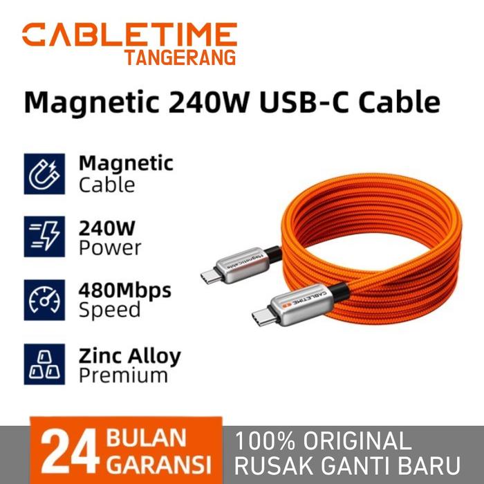 Gambar CABLETIME Kabel USB Type-C Magnetic PD 240W 5A Fast Charging Exclusive Series - Orange, 1M dari IT Solution Mart_NEW undefined Tokopedia