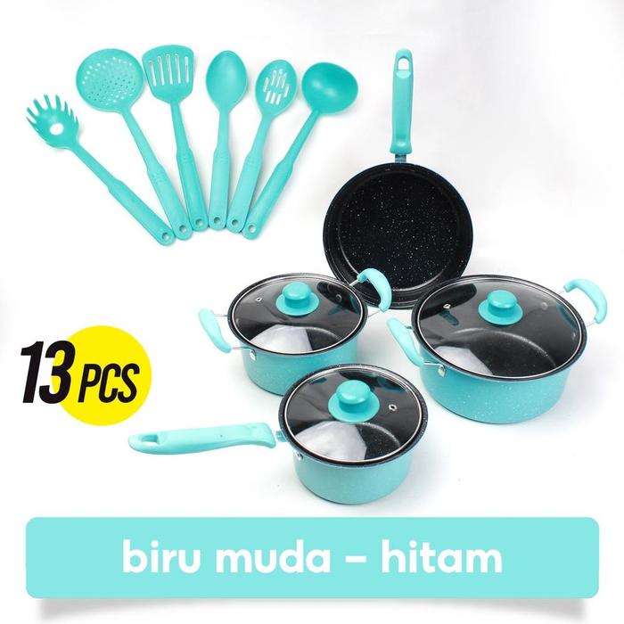 Gambar ADA STOK Bebehome Peralatan Masak Lengkap 13 Pcs dalam 1 set | Cookware Panci Set | Wajan Penggorengan Spatula Set Isi 13Pcs | 1 Set Frypan Saucepan - BIRU - HITAM, 13PCS 1SET dari CV INDORAMA undefined Tokopedia