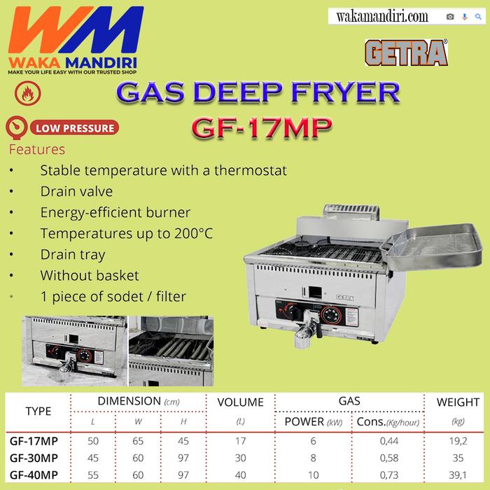 Gambar DEEP FRYER GAS THERMOSTAT GETRA GF 17MP TABLE TOP ORIGINAL dari CV. WAKA Mandiri undefined Tokopedia