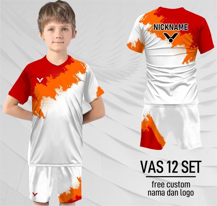 Gambar Setelan Kaos jersey badminton baju olah raga bulu tangkis victor anak lengan pendek - Putih Orange, 0 dari Jordan Charolline undefined Tokopedia