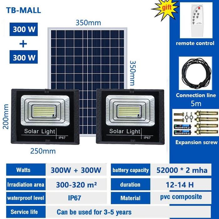 Gambar [COD] Solar Light Lampu Panel Surya Tenaga 1000Watts Led Outdoor Flood Light Cell New Lampu Sorot Solar Cell / Lampu LED Tenaga Matahari / Lampu Panel Surya / Lampu Tembak Solar Cell - 300W + 300W dari Ezy Shoop undefined Tokopedia