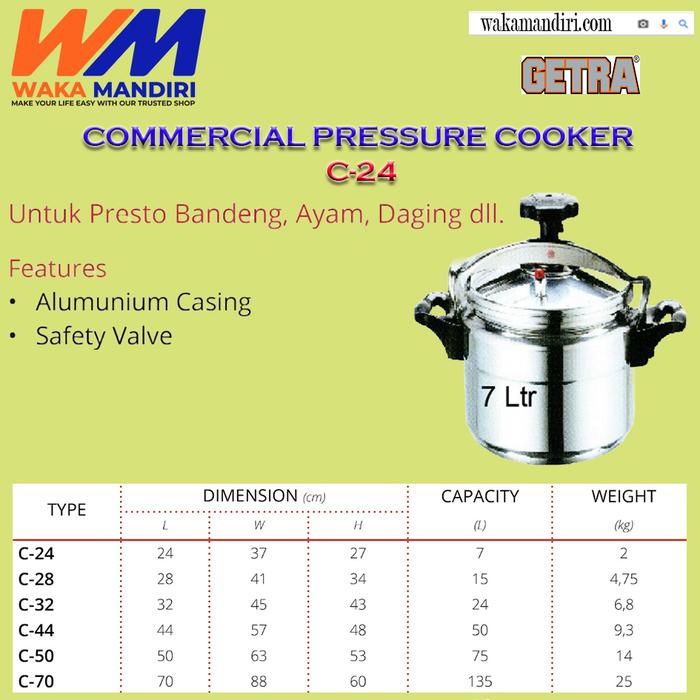 Gambar PANCI PRESTO 7 LITER GETRA C24 PRESSURE COOK ALUMINIUM C 24 ORIGINAL dari CV. WAKA Mandiri undefined Tokopedia