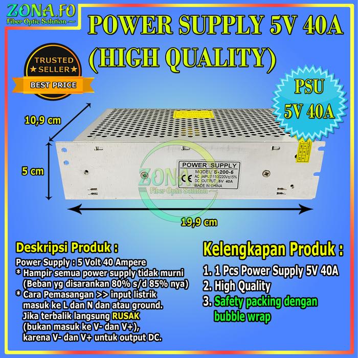 Promo Power Supply PSU 5V 40A 5 Volt 40 Ampere / Switching Power Supply ...