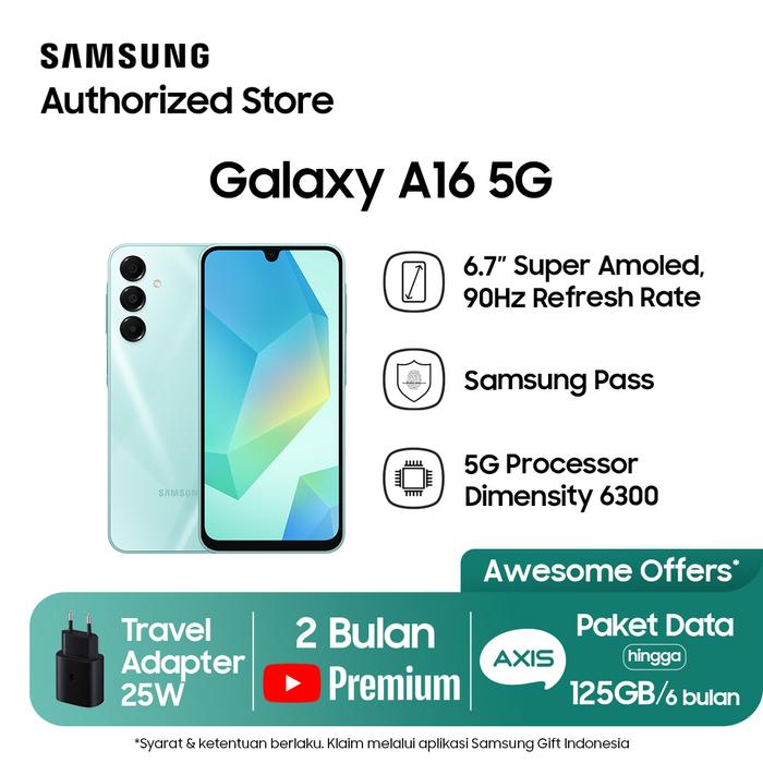 Gambar Samsung Galaxy A16 5G 8/256GB Dimensity 6300, Super AMOLED + 90Hz Refresh Rate, 50.0 MP Rear Camera, 13 MP Front Camera, 25W Fast Charging - Bluetooth - Light Green dari Atlantic - Mobile Authorized undefined Tokopedia