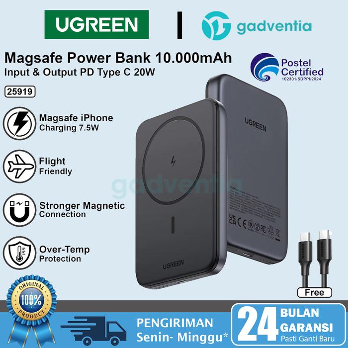 Gambar UGREEN Magnetic PowerBank Magsafe Wireless PD Fast Charging 20w 10.000mAh For iPhone 15 Series Samsung S22 - UG 25919 GRY dari GADVENTIA Kota Administrasi Jakarta Barat Tokopedia