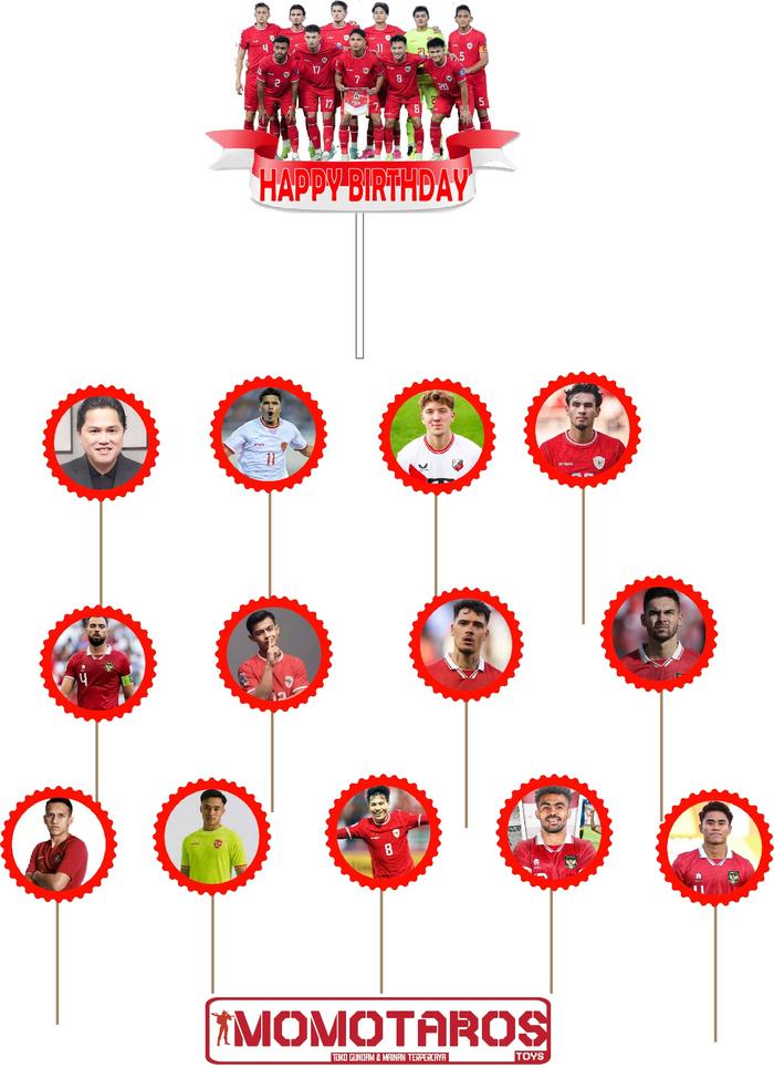 Gambar Cake topper Timnas Indonesia sepak bola - bulat 02 dari Momotaros Topper cake - Gundam undefined Tokopedia