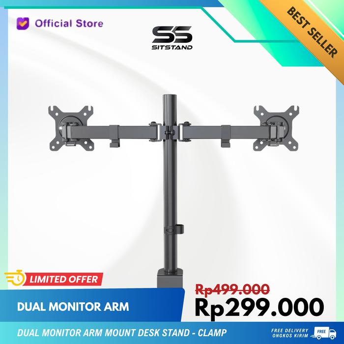 Gambar SitStand.ID Double LCD Dual Monitor ARM Mount Desk Stand - Clamp dari SitStand undefined Tokopedia