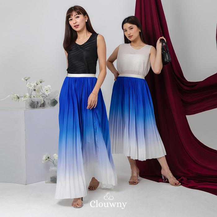 Gambar Clouwny Sassy Premium Gradient Skirt Rok Wanita Korean Look Fit to XXL Maxi Midi Waist Karet - Blue, Midi dari CLOUWNY undefined Tokopedia