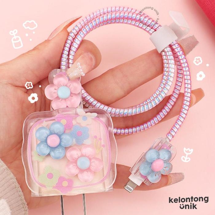 Gambar Super Promo Kiyowo 3D - Set Paket Cover Pelindung Kepala & Kabel Charger Spiral / Cable Set Protector - Compatible For Iphone Android - Flower CPSK-002 dari Lapak Olivia Martin undefined Tokopedia