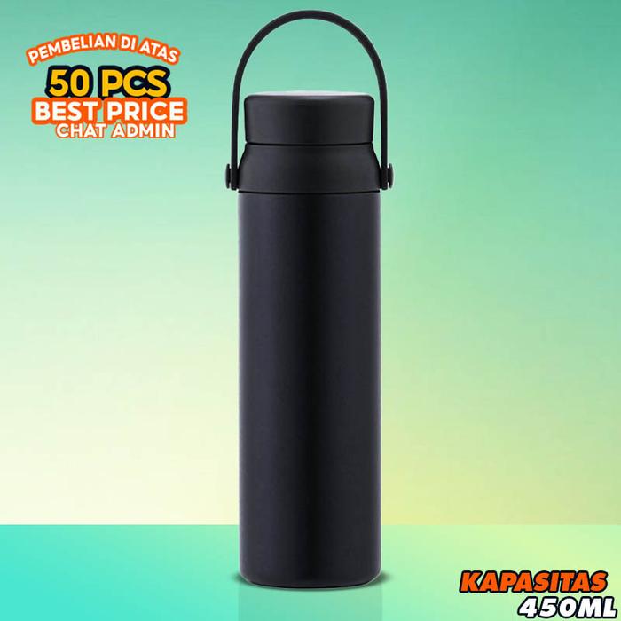 Gambar TUMBLER THERMOS TUMBLER CUSTOM THERMOS LINO CARRY HANDLE EXCLUSIVE STAINLESS BOTOL AIR MINUM 450ML SUS 316 - Hitam, POLOS dari Pinter Cetak undefined Tokopedia