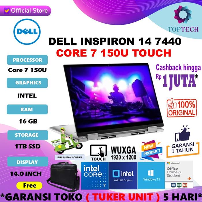 Gambar Laptop  DELL Inspiron 14 7440 2IN1 Touch Core 7 150U 16GB 1TB 14.0WUXGA W11 OHS - Non Bundling, Windows 11 Home dari Top Tech Comp undefined Tokopedia