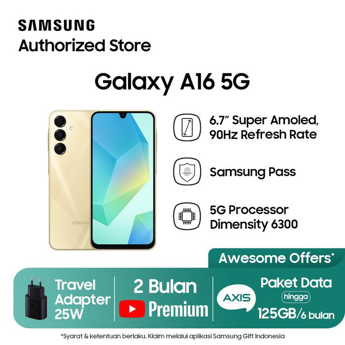 Gambar Samsung Galaxy A16 5G 8/256GB Dimensity 6300, Super AMOLED + 90Hz Refresh Rate, 50.0 MP Rear Camera, 13 MP Front Camera, 25W Fast Charging - Bluetooth - Gold dari Atlantic - Mobile Authorized undefined Tokopedia
