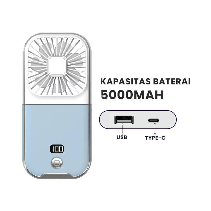 Gambar Aolida Kipas Angin Portable Mini Type-C USB LED Menunjukkan Lipat Dudukan Ponsel Dan Powerbank 5000mAh Baterai Tahan Lama  Cocok Untuk Kantor Sekolah Olahraga Luar Ruangan -  Putih+Biru dari aolida official undefined Tokopedia