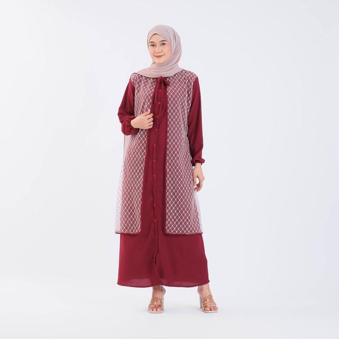 Gambar Dress wanita muslim terbaru wanita modern elegan baju lebaran 2025 perempuan kaftan syari bahan crinkle premium - Maroon dari WEFA undefined Tokopedia