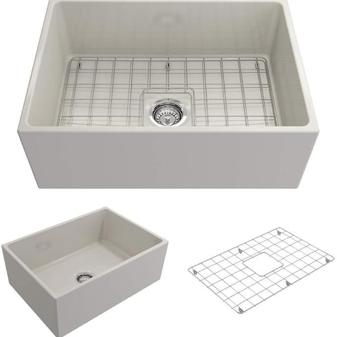 Gambar Murah Bocchi Contempo Farmhouse Apron Front Fireclay 27 In. Single Bowl Kitchen Sink With Protective Bottom Grid And Strainer In Biscuit dari Sukka Store undefined Tokopedia