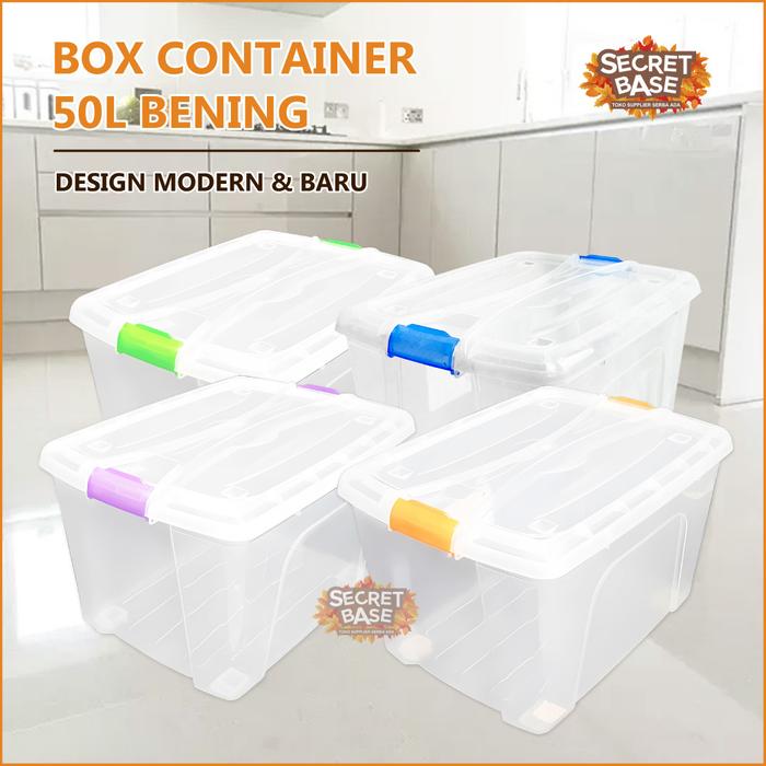 Promo BOX CONTAINER 50 LITER + RODA - Transparan / Clear / Bening ...