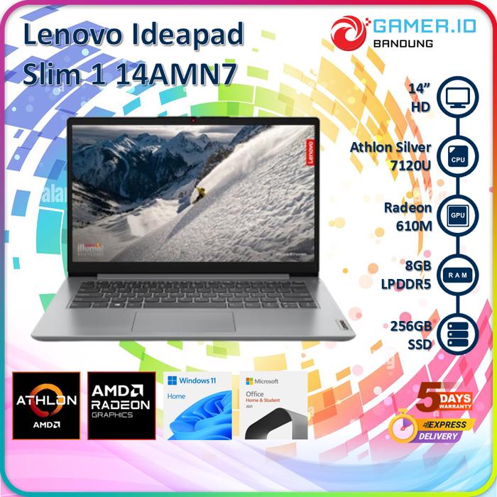 Gambar Lenovo Ideapad Slim 1 14AMN7 Athlon Silver 7120U 8GB 256GB 14" HD TN - No Paket, No Upgrade dari Gamer ID Bandung undefined Tokopedia