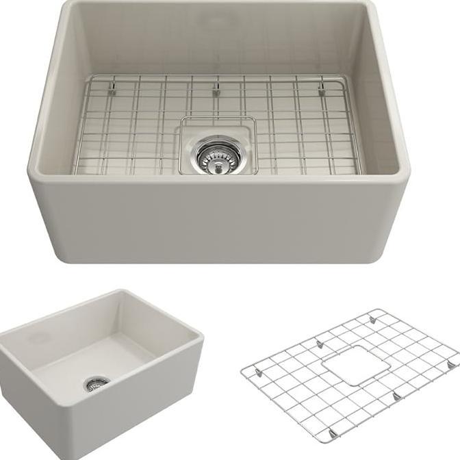 Gambar Murah Bocchi Classico Farmhouse Apron Front Fireclay 24 In. Single Bowl Kitchen Sink With Protective Bottom Grid And Strainer In Biscuit dari Dasvil Store undefined Tokopedia
