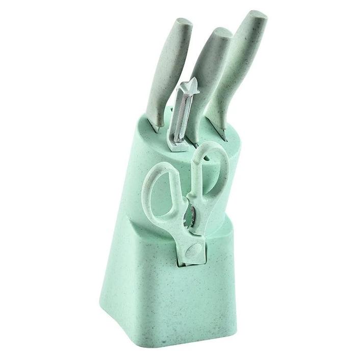 Gambar Stand Pisau Set 5 in 1 / Tempat Pisau Dapur Set / Pisau Set Pengupas Buah / Pisau Potong+Tempat Pisau Kitchenware Knife - HIJAU 5in1, Pisau Set dari Loli Toys undefined Tokopedia