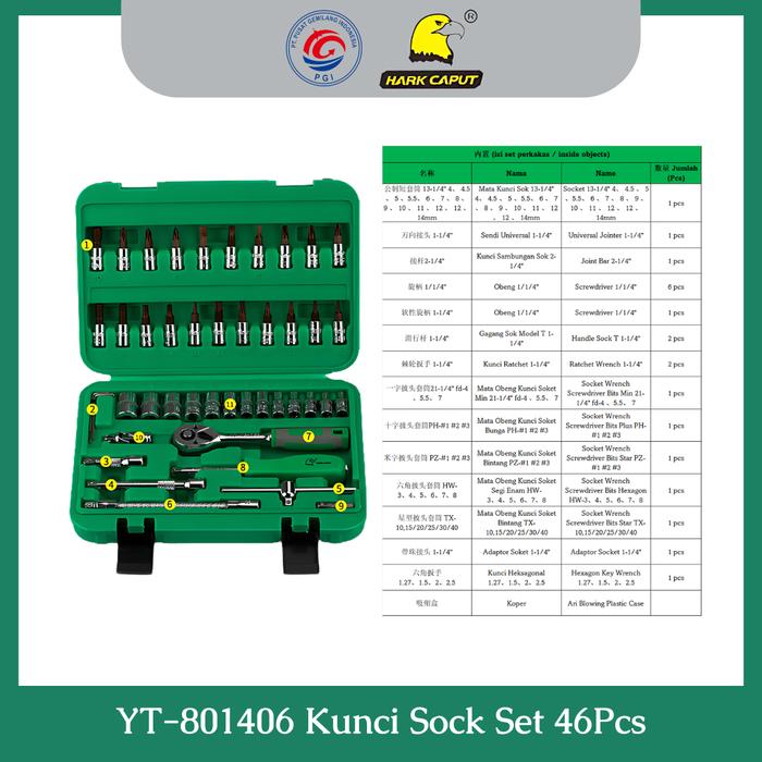 Gambar Hark Caput Kunci Shock Set isi 32 / 46 / 121 pcs - YT-801406(46) dari Gongniu Tools undefined Tokopedia