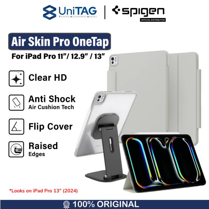 Gambar Case iPad Pro 11" 12.9" 13" (2024 / 2022 / 2021 / 2020) Spigen Air Skin Pro Hybrid S Clear Stand Casing - Onetap Gray, 11" 22/21 dari UniTAG Store undefined Tokopedia