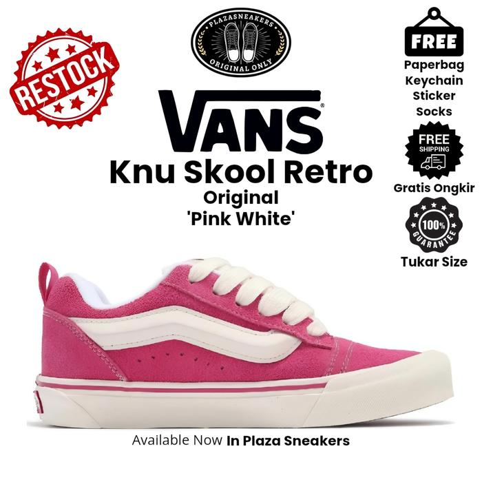 Sepatu Vans Knu Skool Retro Pink White Women's Sneakers Original