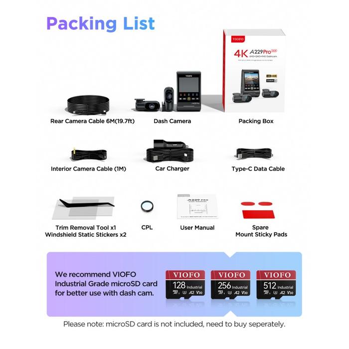 Gambar VIOFO A229 PRO 3CH 4K+2K+1080P HDR 3 CHANNELS CAR DASH CAMERA - FrontRearCabin dari Dashcamera undefined Tokopedia
