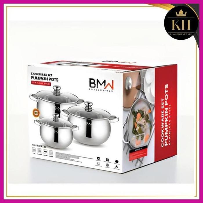 Gambar ''Terlaris" Kh- Panci Soup Bmw Isi 3 Pcs Tutup Kaca Panci Set Premium/ Pumpkin Pots Stainless Berkualitas Panci Labu - 3pcs+BW dari murahbarustore undefined Tokopedia