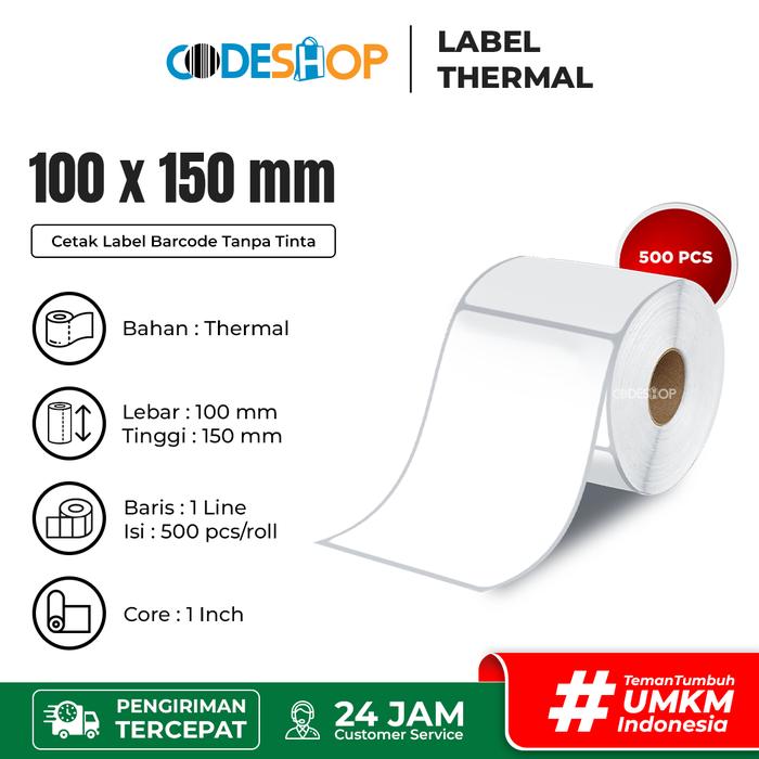 Gambar Label Stiker Thermal 100x150 mm A6 Resi 1 Line Codeshop Kertas Sticker Printer Barcode 500 Pcs - Isi 500 dari Codeshop Indonesia undefined Tokopedia