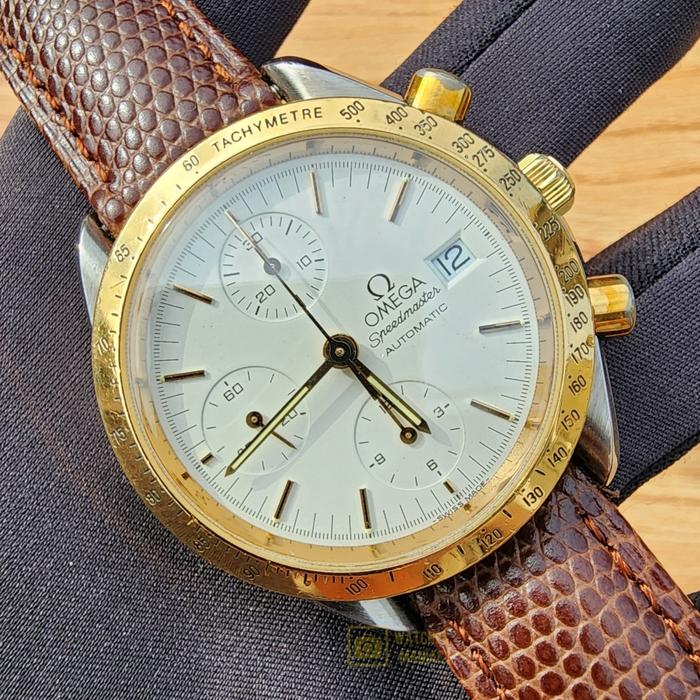 Jam Tangan Luxury Original Omega Speedmaster Chronograph Gold Bezel  Automatic Swiss Made