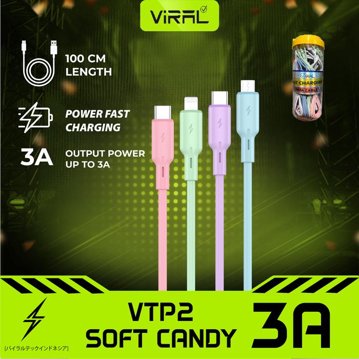 Gambar VIRAL USB CABLE VTP SOFT CANDY 3A COLORFULL CABLE - Type C dari viralofficialstore undefined Tokopedia