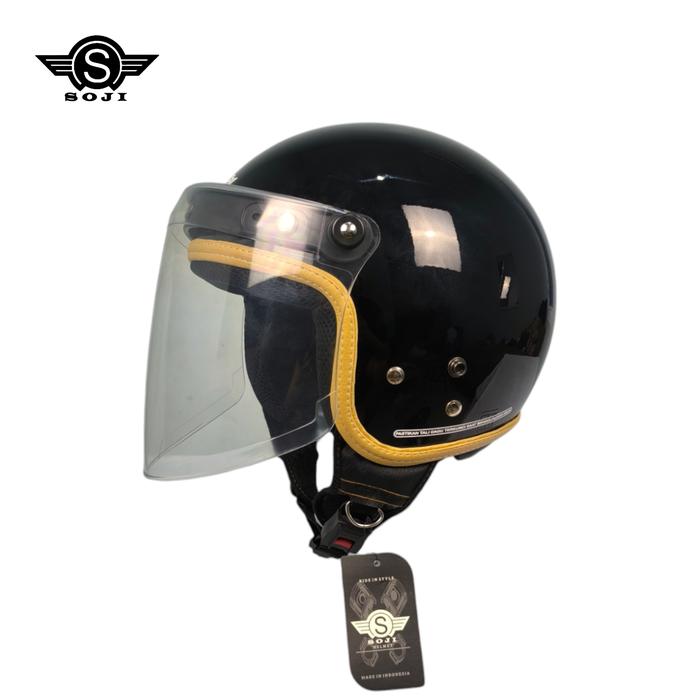Gambar Helm retro SOJI reno list kulit classic polos kaca datar venom hitam smoke - Hitam, M (57-58 cm)  dari SOJI Helmet Official Store undefined Tokopedia