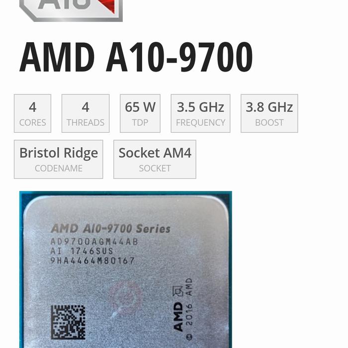 7th Gen Amd Radeon A10 9700 Jual AMD Bristol Ridge A10-9700 - Main Image