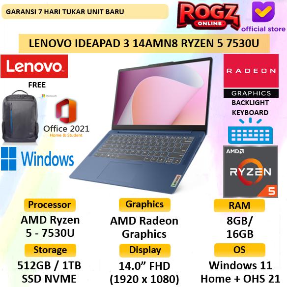 Gambar Lenovo IdeaPad Slim 3 14 Ryzen 5 7530U 16GB 1TB SSD W 11 + OHS 14 Inch IPS 14ABR8 - NON PAKET, BLU 8GB 512 SSD dari ROGZ Online undefined Tokopedia