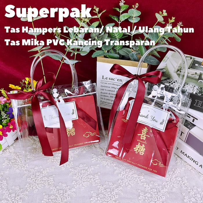 Gambar (Grosir 10 buah) Tas Mika Kancing Transparan Premium Uk 15x7x20 dari Superpak undefined Tokopedia