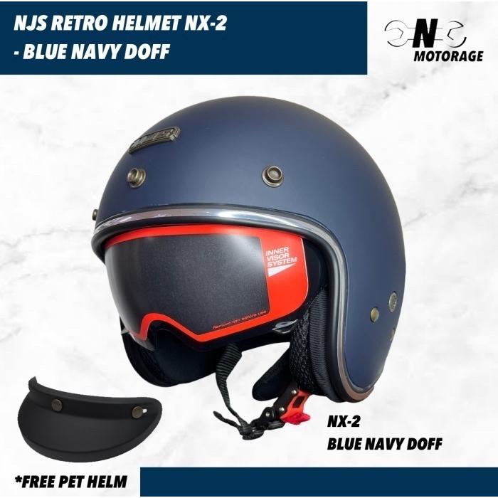 Promo Helm Motor NJS NX-2 Half Face Retro Blue Navy Doff Biru