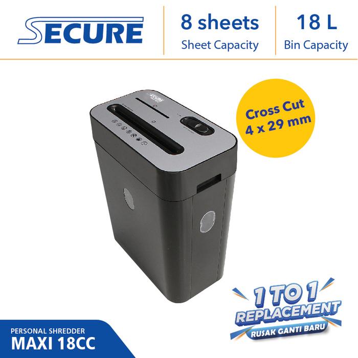 Gambar Secure Paper Shredder Maxi 18 Cross Cut Mesin Penghancur Kertas 8 Lembar 18L Hasil Potong 4x29mm Alat Kertas Digital dari Secure Office undefined Tokopedia