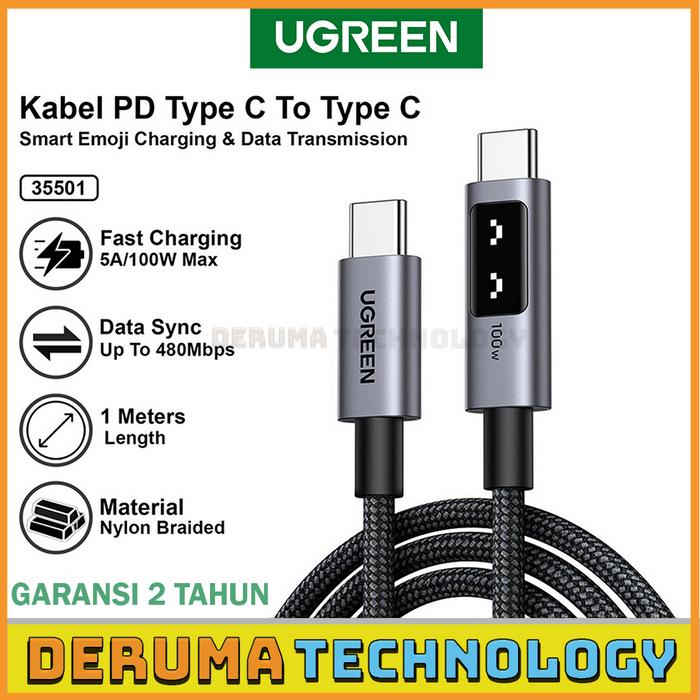 Gambar UGREEN Kabel Charger Data Smart Display Uno Series Type C To Type C Cable PD Fast Charging 100W 5A - UNO 35501 1M dari DERUMA TECHNOLOGY OFFICIAL undefined Tokopedia
