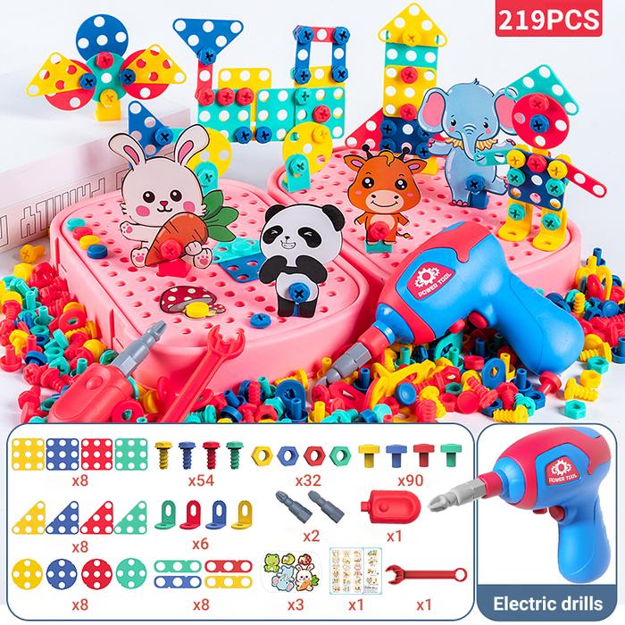 Gambar RuiLin Mainan Bor Listrik Obeng Set Mainan Edukasi Anak Tool Set 224pc - Pink dari RuiLin Store undefined Tokopedia