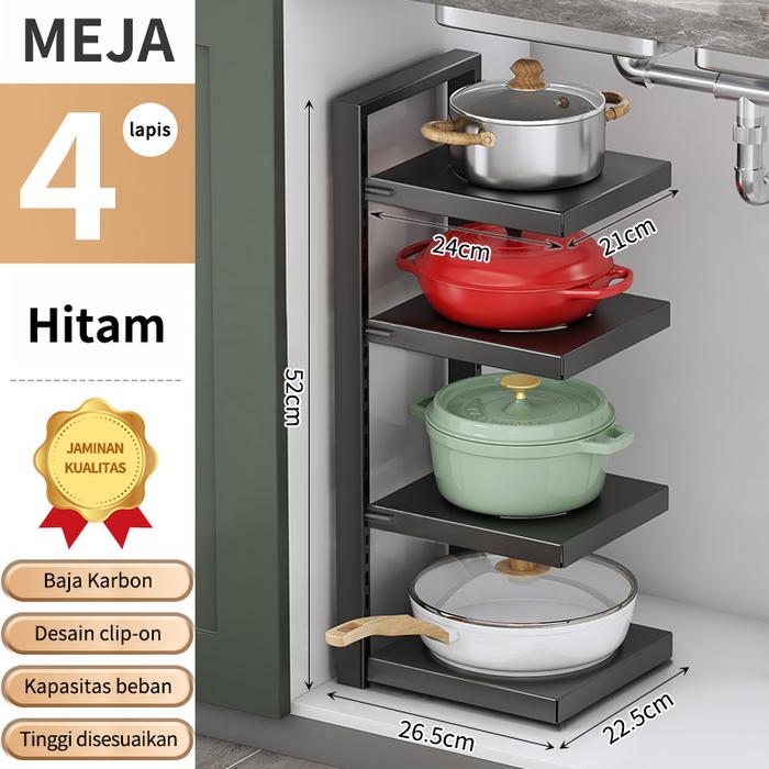 Gambar Rak mount panci dapur susun rak panci bawah wastafel stainless steel - 4 Lapisan Hitam dari Chosmos vivi undefined Tokopedia