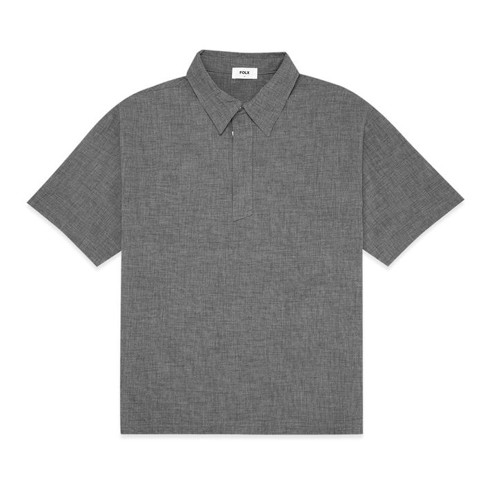 Promo FOLX Half Zip Woven Short Sleeve Shirt Dark Grey, M Kota