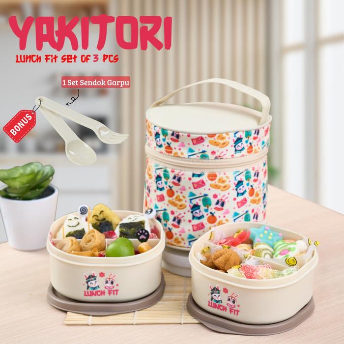 Gambar CPM Tas Bekal Makan Yakitori Set Of 3 Pcs Bonus Sendok Garpu Krem - Motif Kelinci dari CPM Shop_NEW undefined Tokopedia