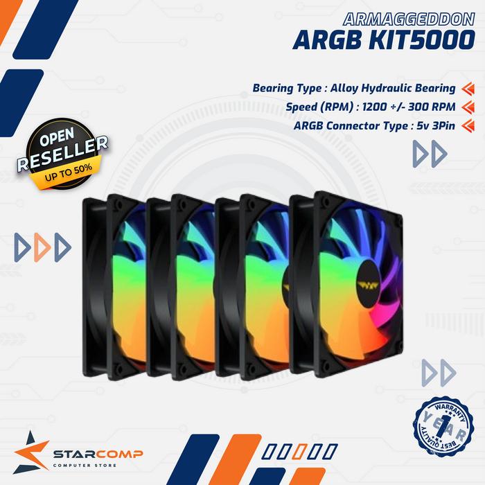 Gambar Fan Casing Armaggeddon ARGB KIT 5000 RGB PC Cooling Fan with 9 Blade 4 PCS fan - Hitam dari Starcomp Solo undefined Tokopedia