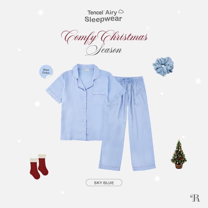 Gambar TENCEL  AIRY SLEEPWEAR Long Set Premium Pajamas Piyama Korea Panjang - Sky Blue dari The Rituale undefined Tokopedia