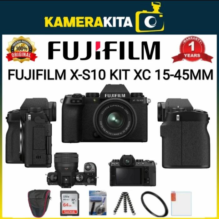 FUJIFILM X-S10 KIT XC 15-45MM KAMERA FUJIFILM XS10 KIT 15-45MM DISTRI  BODY, STANDAR BOX