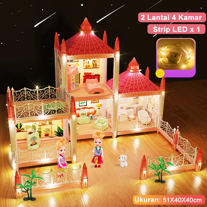 Gambar RuiLin Mainan Rumah Rumahan Princess Castle dengan Boneka LED Lampu - 4 kamar Pink B dari RuiLin Store undefined Tokopedia