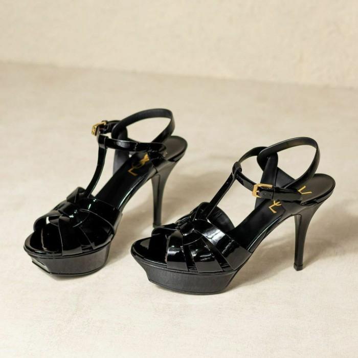 Jual YSL SAINT LAURENT Tribute 10cm Heels in Black Patent Kota